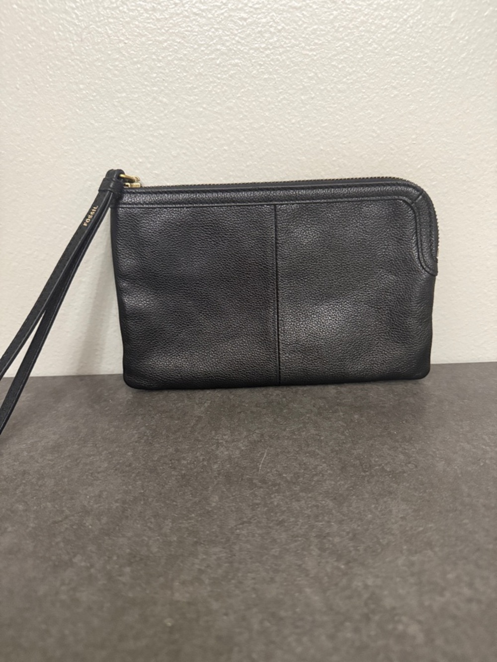 Preloved Classic black leather wristlet pouch
